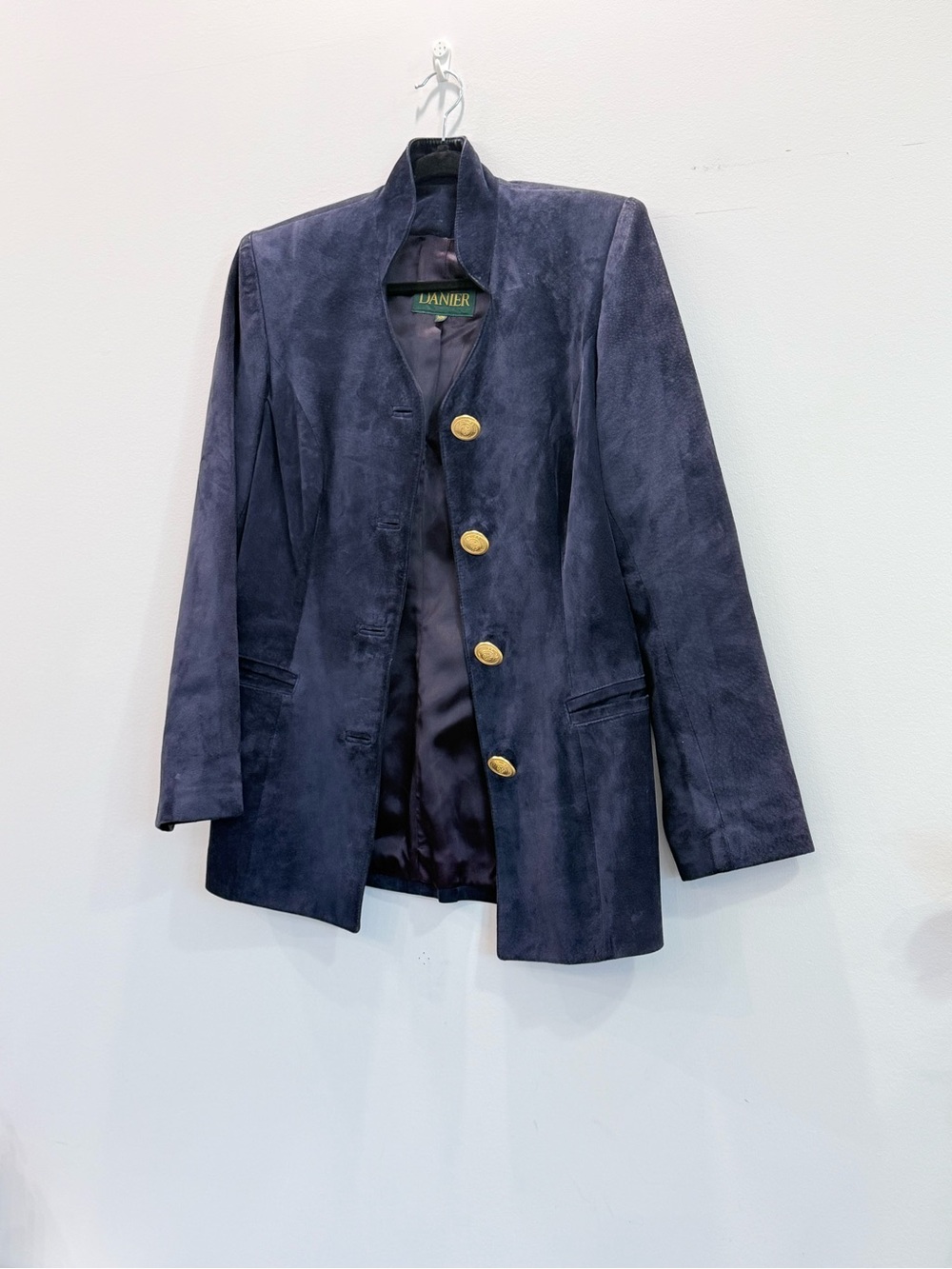 Danier Navy Suede Blazer with Gold Buttons